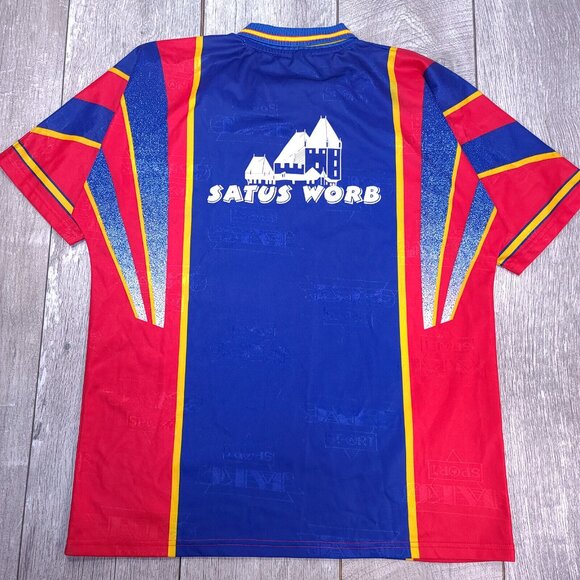 Vintage 90s Jako Mens Jersey Size XL Red Blue Soccer Football Short Sleeve Top - Picture 2 of 4